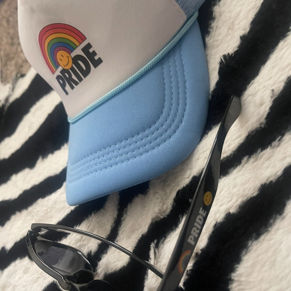 Pride Rainbow Trucker Hat and Sunglasses Set